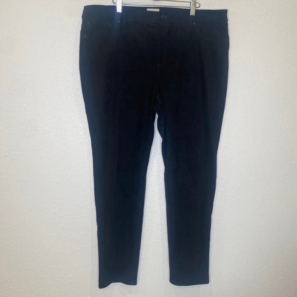 Chico’s Black Sueded Straight Leg Pants Pull On w/ Button EUC Sz 16 Polyester